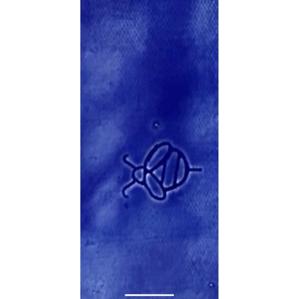 Handmade Charleston Pottery Platter Lace Impressed Blue Cobalt 2018‎ Bee Mark